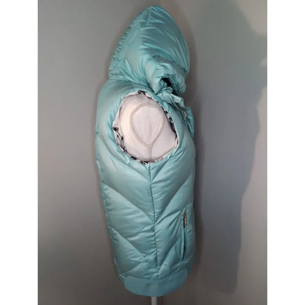 Snowboarding winter Y2k puffy aqua blue med hooded puffer vest